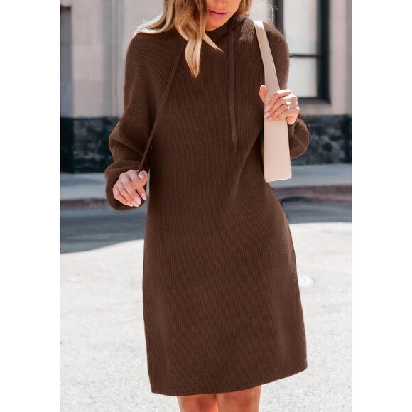 Women’s Fall Sweater Dress Chunky Knit Oversized Hoodie Tunic Casual - Picture 8 of 8